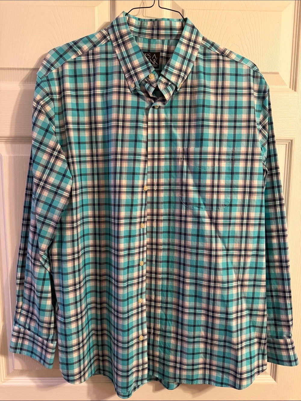 Classic Plaid Button-Down Men's Shirt - Teal/White
